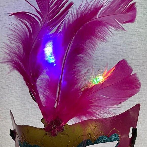Party Mask Light Up Deep Pink Fuax Feather Masquerade Mask - Picture 10 of 11